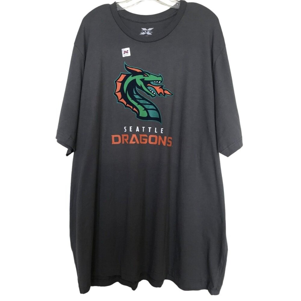XFL Seattle Dragons T-Shirt Mens Size‎ 4XL XXXXL Gray Short Sleeve Football